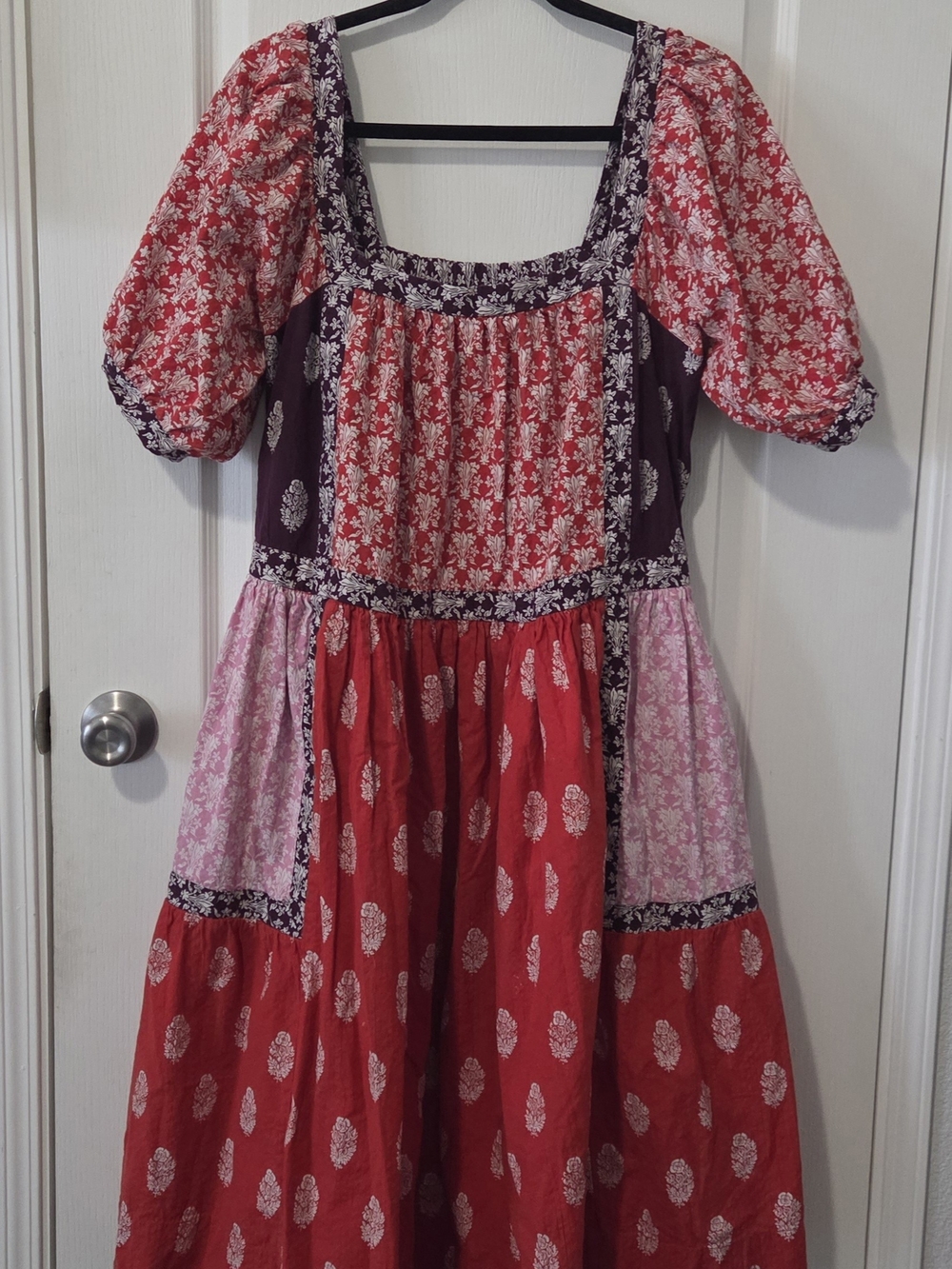 Maeve Red, Purple & Pink Patchwork Maxi Dress
